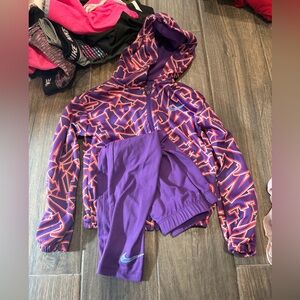 Nike Girls' Purple Hooded Jacket with Pink-Red Logo Print & Purple Leggings